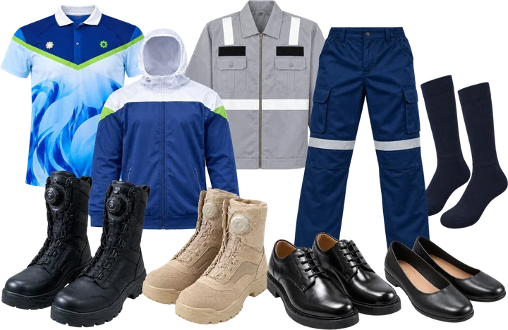 Seragam lapangan, jaket, dan sepatu dinas